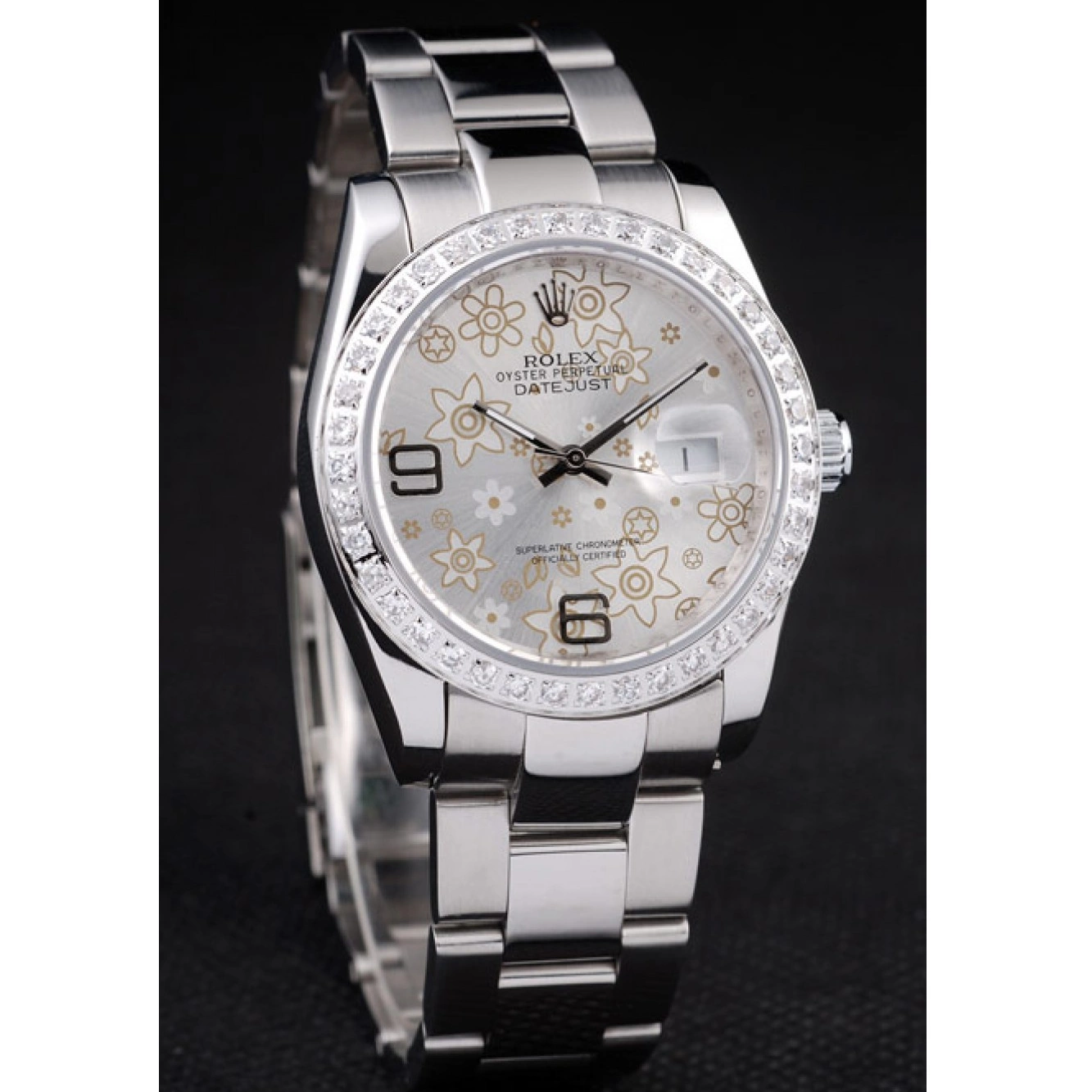 Aaa replica watch Dial Silver 98081 Diamond Flowers Plated Polished Datejust Rolex Steel Stainless 0724
